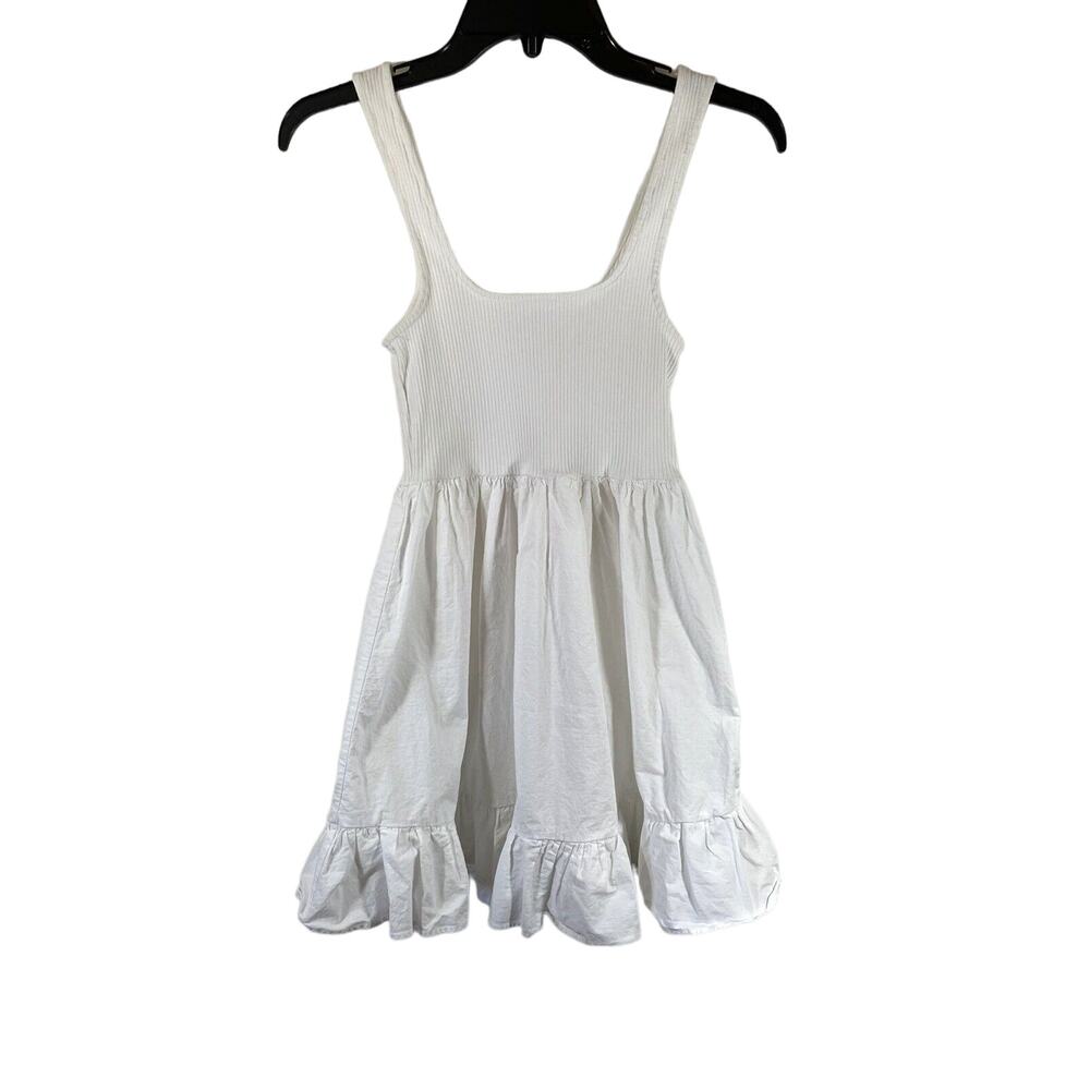 Zara White 100% Cotton Sleeveless Mixed Media Dress Ruffle Hem Sz S
